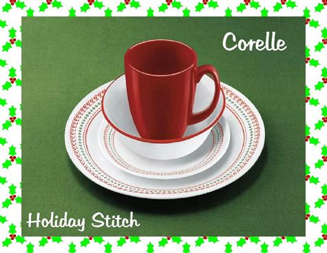 Corelle Winter Holiday Cross Stitch 16pc Dinnerware Set Christmas Red