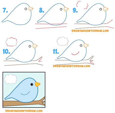 How To Draw A Cute Bird On A Branch Spring Artwork Easy Step By Step