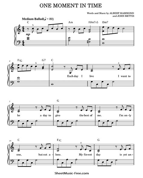 One Moment In Time Sheet Music Whitney Houston ♪ SheetMusic-Free