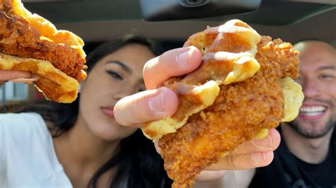 Carls Jr Hardees New Hand Breaded Chicken And Waffles Sandwich Take 2 Food Review Youtube