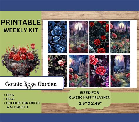 Gothic Rose Garden Printable Planner Stickers Weekly Sticker Etsy