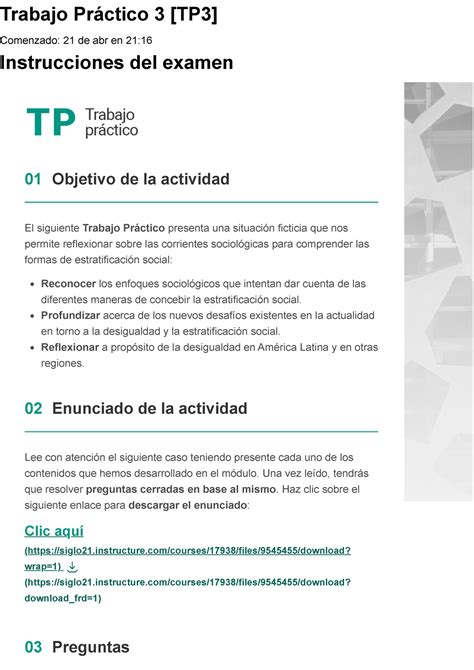 Examen Trabajo Práctico 3 TP3 Trabajo Práctico 3 TP3 Comenzado