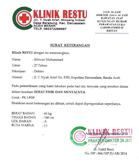 Contoh Surat Berbadan Sehat Homecare24