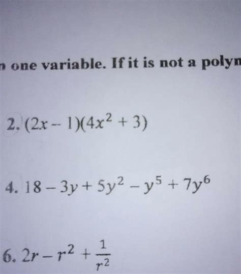 State The Degree And Leading Coefficient Of Each Polynomial In One Variable If It Is Not A