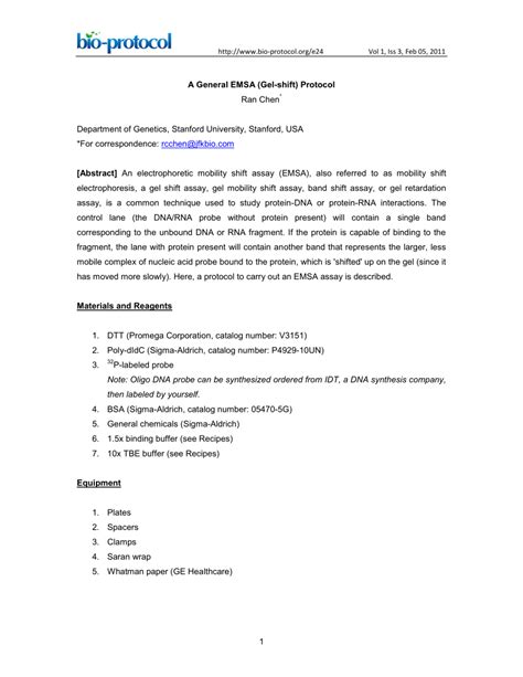 (PDF) A General EMSA (Gel-shift) Protocol