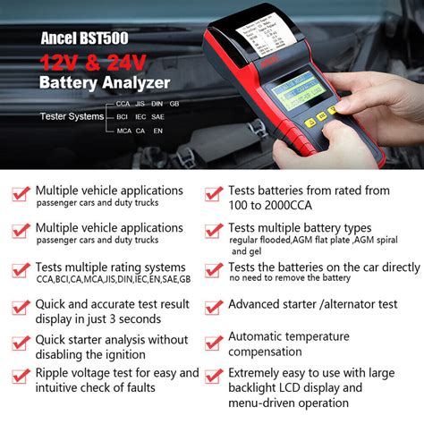 Ancel Bst500 Battery Tester With Printer 12v 24v Car Load Charging Cranking Test Ebay