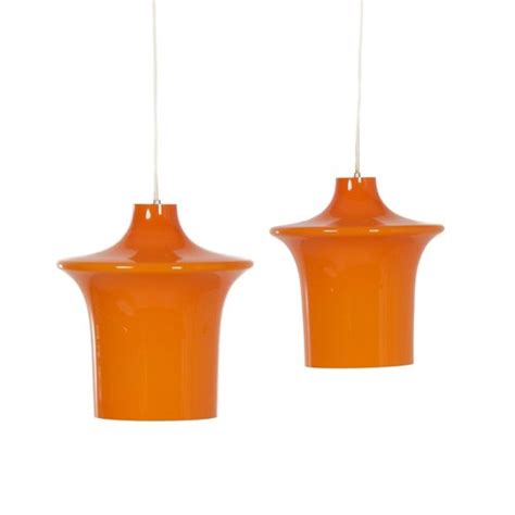 Suspensions B En Verre Opalin Orange Par The Raak Design Team Pour