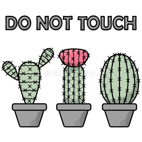 Tres Cactus De Dibujos Animados En Una Olla Y El Texto No Tocan Stock