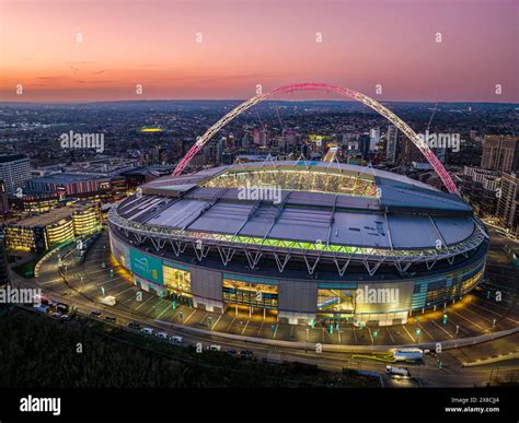 Wembley Stadium With Arch Lit Up In Red And White To Support The