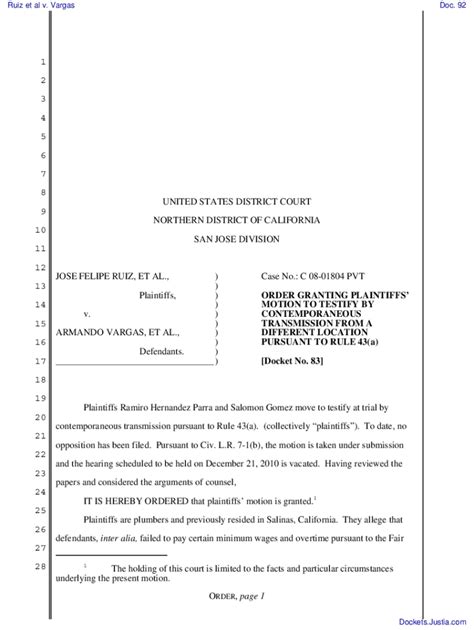 Fillable Online Order Granting Plaintiffs Motion To Testify By