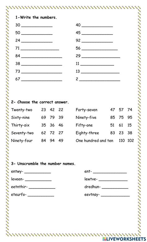 Number Names Worksheet Live Worksheets Worksheets Library