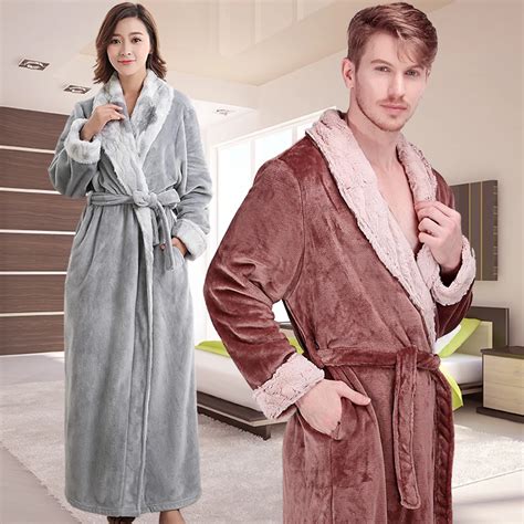 New Men Women Winter Extra Long Thick Warm Flannel Bathrobe Mens Thermal Luxury Fur Bath Robe