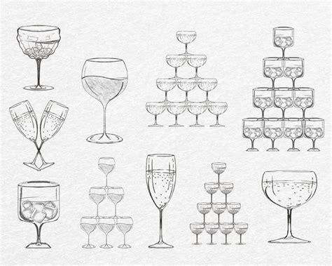 Hand Drawn Drink Glass Illustrations Champagne Tower Svg Glasses