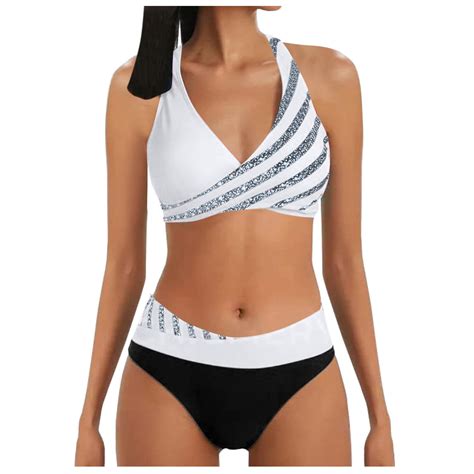 Towed Women S High Waisted Bikini Set Tummy Control Swimsuits Color Block Two Piece Drawstring