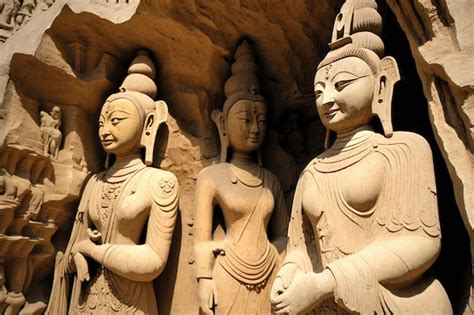 Estatuas De Buda Talladas En Roca En Las Grutas De Yungang Uno De Los