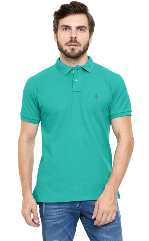 Polo Ralph Lauren Masculina Piquet Custom Slim Fit The Icon Verde