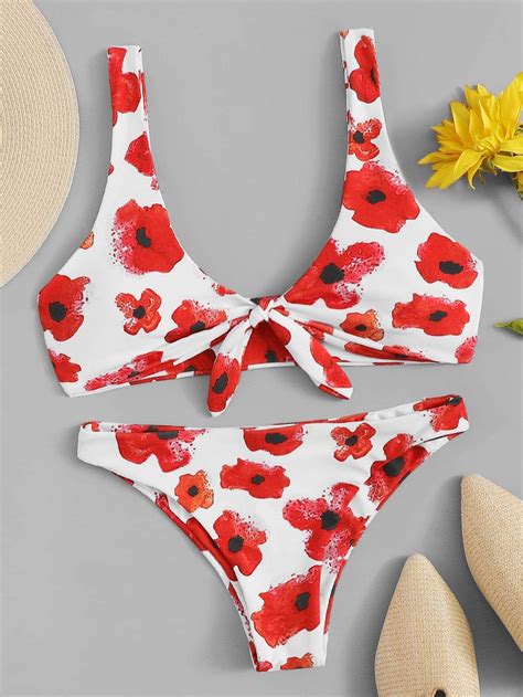 Knot Front Floral Bikini Set Floral Bikini Set Bikinis Bikini Set Hot