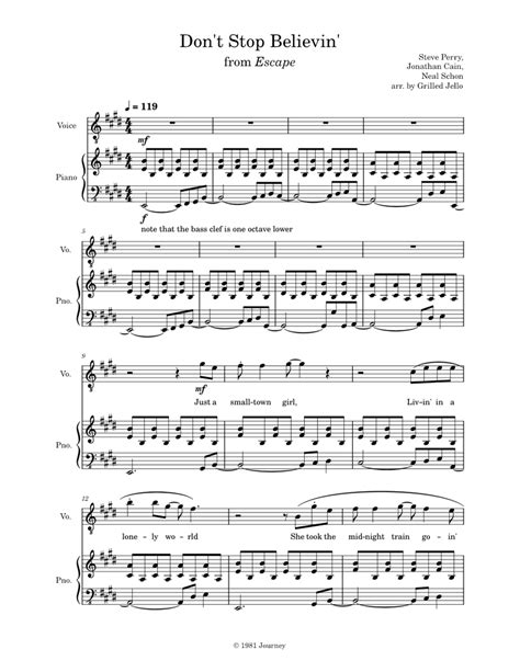 Dont Stop Believin Journey Sheet Music For Piano Vocals Piano Voice