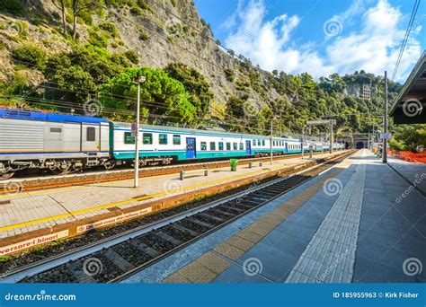 A Train Travels through the Monterosso Al Mare Train Station on the Coast of Cinque Terre, Italy ...