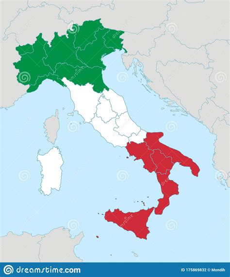 Mapa Itália Em Cores De Bandeira Estados Vizinhos Divisão