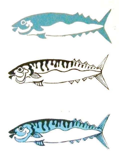 Trio Of Mackerel Lino Cut Print Linocut Relief Printing Prints