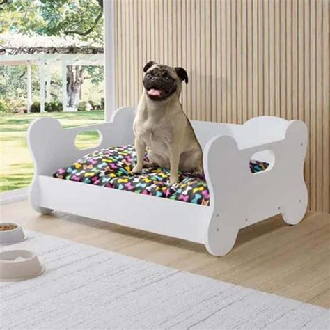 Cama Para Cachorro De Médio Porte Em Madeira Branca Lilies Moveis