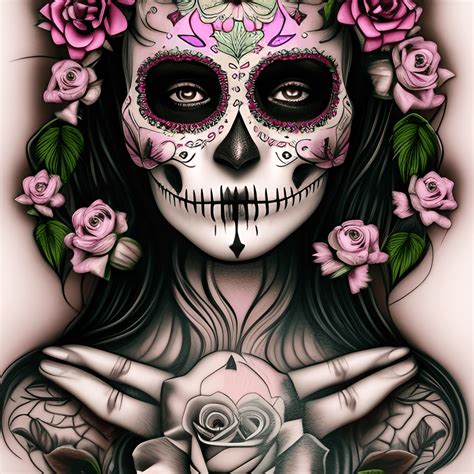 Sugar Skull Woman With Realistic Flowers Creative Fabrica