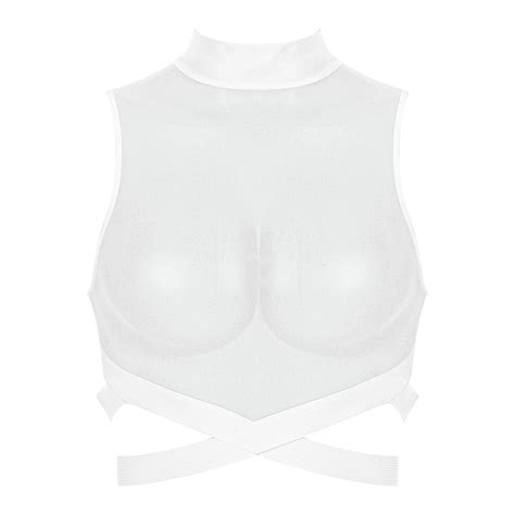 Womens Sexy See Through Crop Top Tight Mesh Sheer Bra Lingerie
