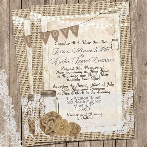 Rustic Burlap And Lace Wedding Invitation Invite Mason Jar Printable Digital File