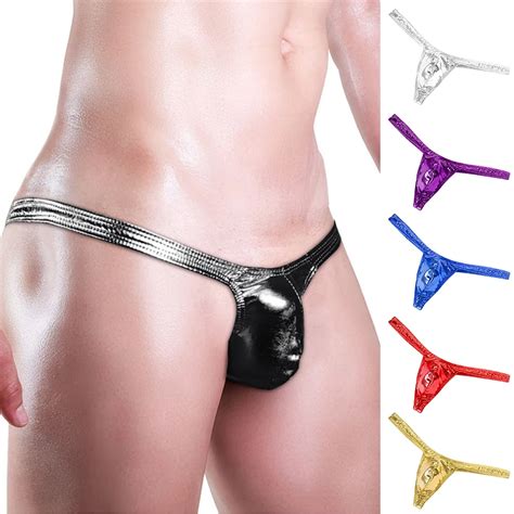 New Men Sexy Thongs PU Leather Gay Men Underwear Sexy T Back G String Wet Look Low Rise