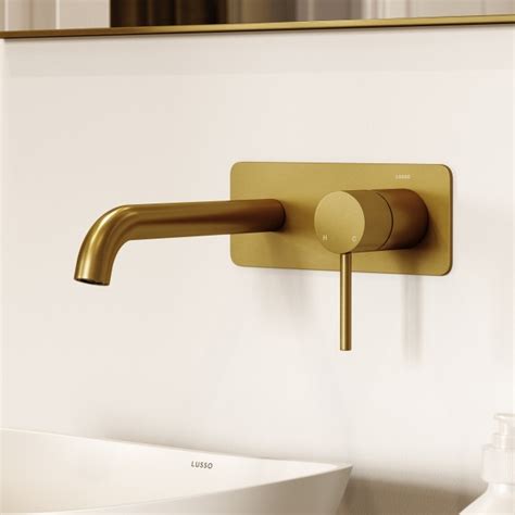 Lusso Wall Mounted Basin Mixer Tap Brushed Gold