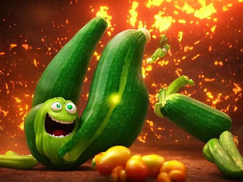 Detailed 3 D Render Of A Raging Zucchini Character Stable Diffusion