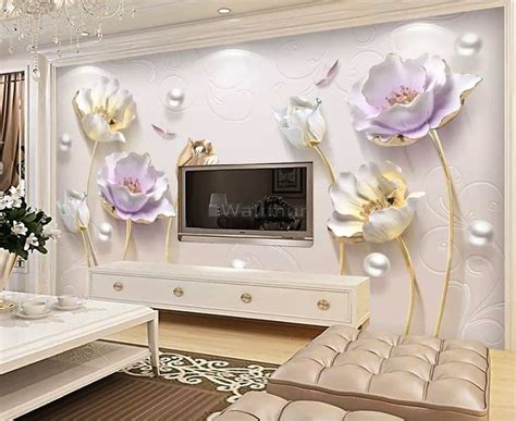 3D Embossed Look Tulip Floral Wallpaper Mural Mural Wallpaper Floral