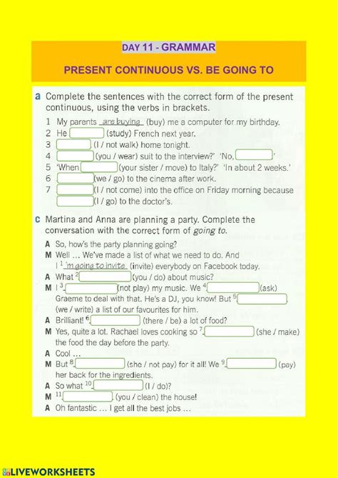 Present Continuous Vs Going To Worksheet