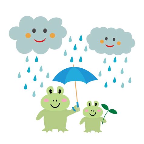 梅雨の日のカエルの親子のイラスト 商用フリー無料のイラスト素材なら「イラストマンション」