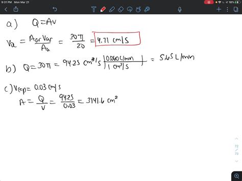 SOLVED 5 Calculate The Average Blood Velocity In The Major Arteries