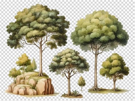 Arbres Forestiers Sereins A 39 Aquarelle PSD 600 modèles PSD gratuits