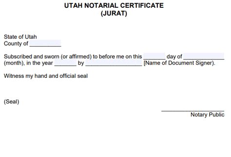 Free Utah Notarial Certificate Jurat Pdf Word