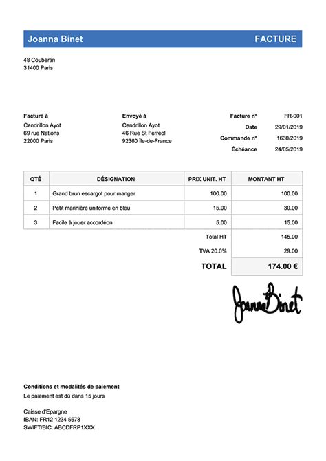 100 Modèles Gratuits De Factures Créer Une Facture Télécharger