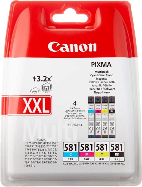 Canon CLI 581 XXL C M Y BK Vorteilspack 4 Tintenpatronen höchste