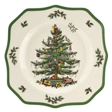 Spode Christmas Tree Square Scalloped Dinner Plate 105