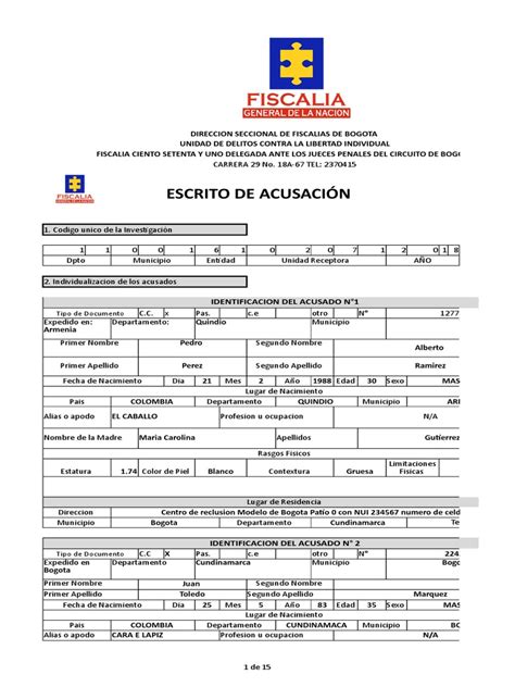 Escrito De Acusacion Pdf Bogotá Crimen Y Violencia