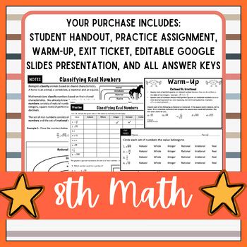 8th Grade Classifying Real Numbers Notes Worksheet Lesson Bundle