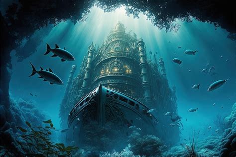 Ciudad antigua submarina en las profundidades del océano atlantis