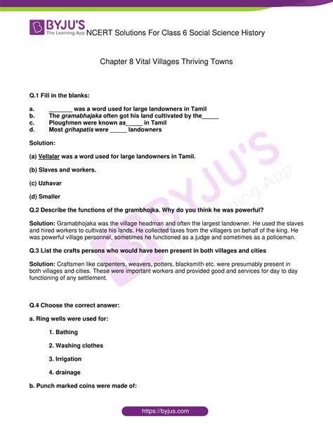 NCERT Solutions For Class 6 History Social Science Chapter 8 Vital