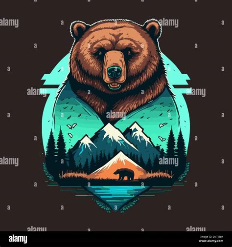 Ilustración de la cabeza de oso de colores para logotipo emblema o