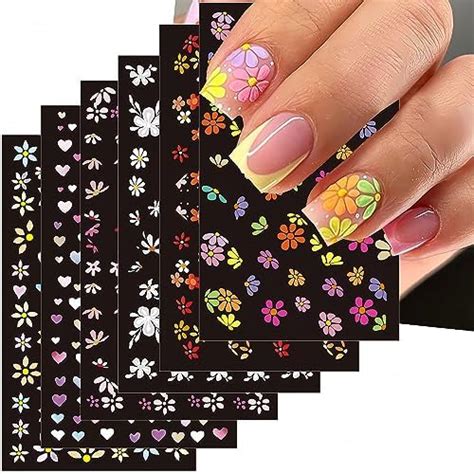 6 Sheets Flower Nail Art Stickers Decals 5d Self Adhesive