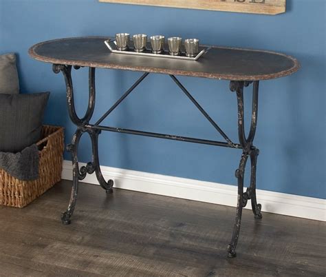 Crestline Gray Metal Console Table With Distressed Accents X X