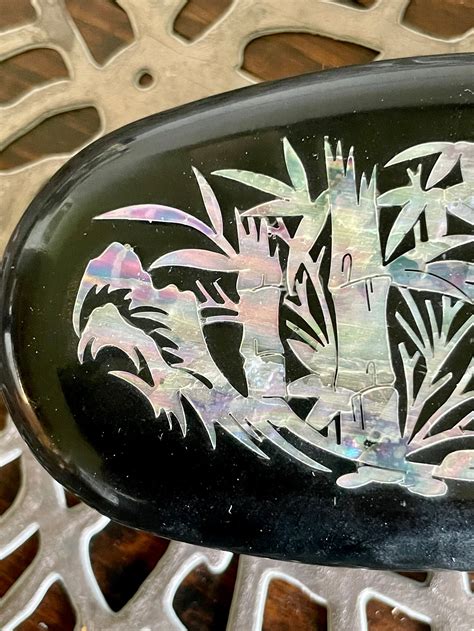 Black Lacquer Box Abalone Shell Inlay Trinket Box Asian Decor Bamboo