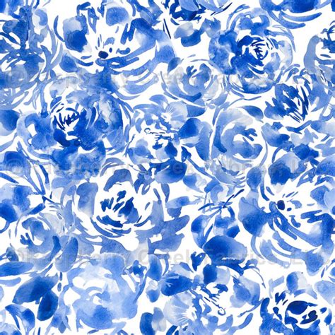 Blue And White Watercolor Flowers And Roses Raspberry Creek Fabrics